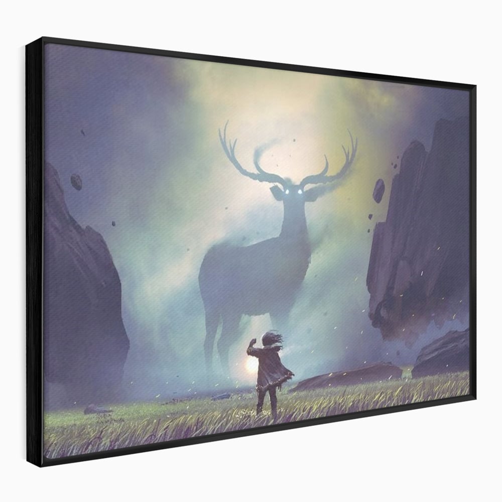 Tablou canvas cu tablou canvas cu cerb urias si copil, in rama de aluminiu negru